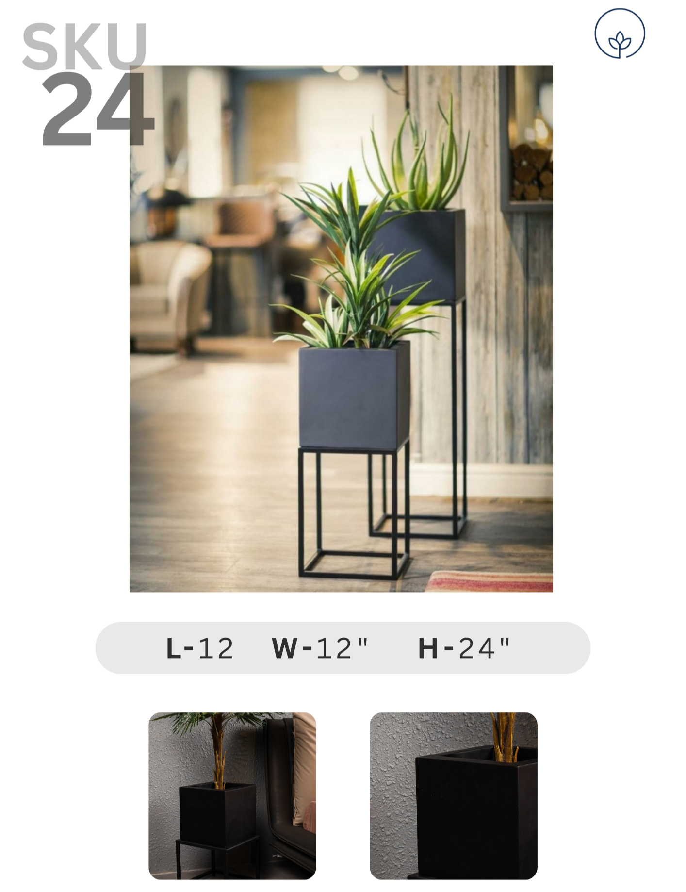 SKU-24 Fiberglass Square Modern Planter Texture Finish With Stand