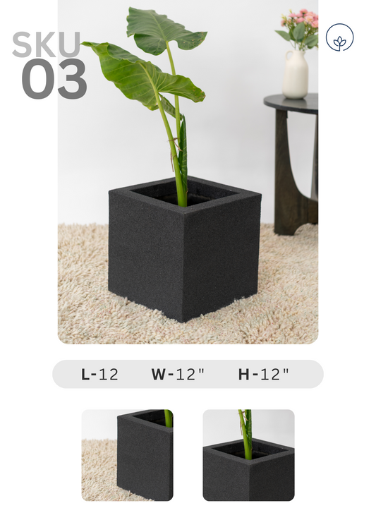 SKU-03 Fiberglass Square Modern Planter Real Stone Finish