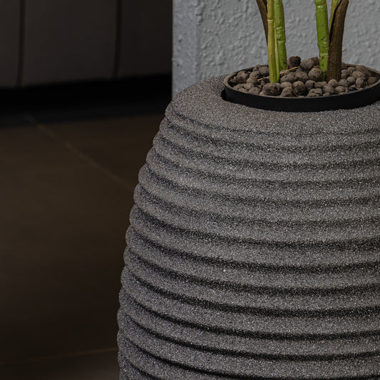 SKU-05 Fiberglass Oval Spiral Modern Planter Real Stone Finish