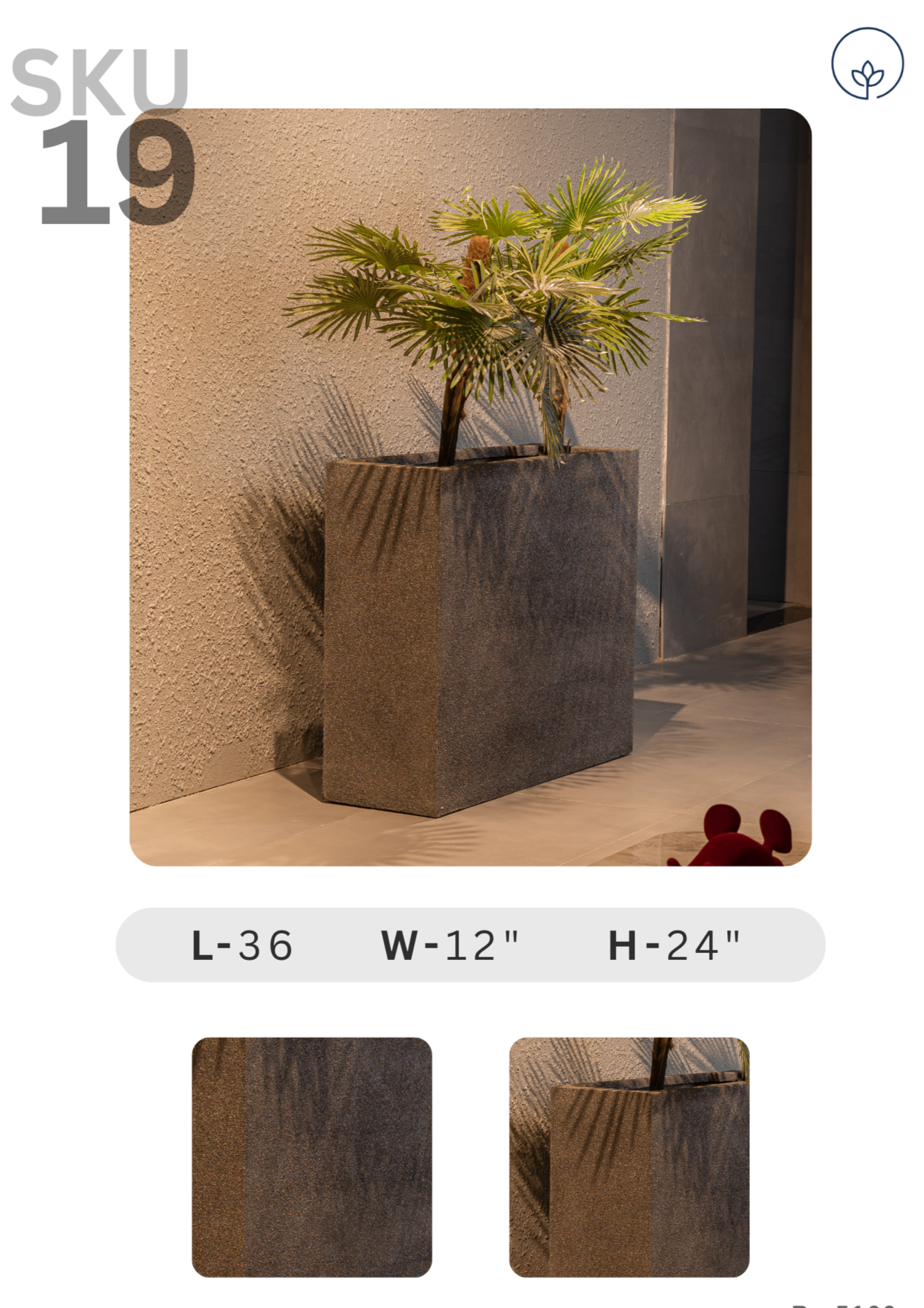SKU-19 Fiberglass Rectungaler Modern Planter Real Stone Finish
