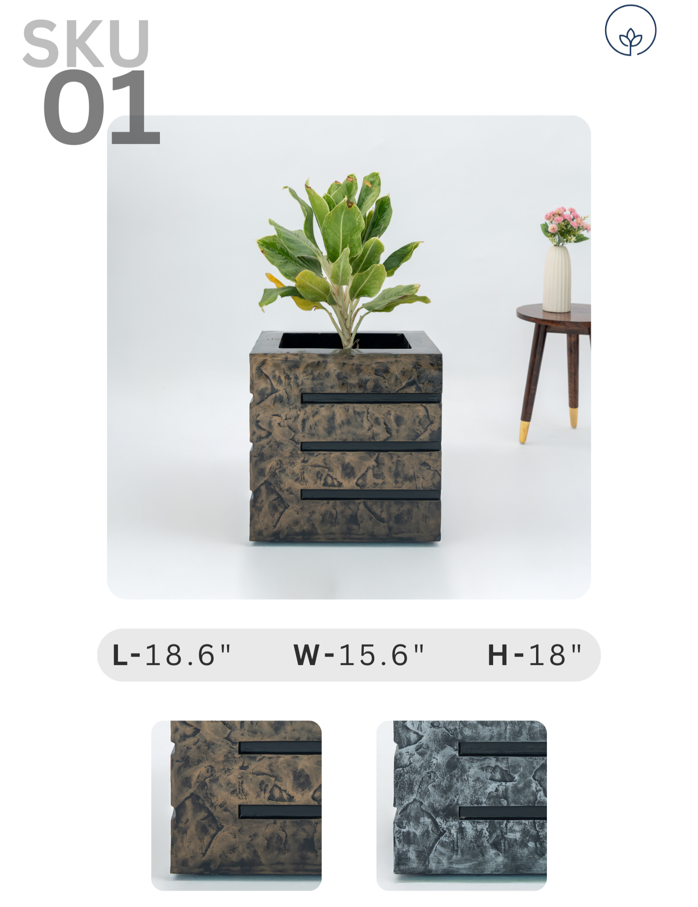 SKU-01 Fiberglass Square Modern Planter Antique Finish