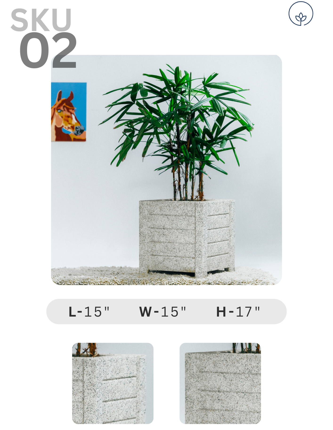 SKU-02 Fiberglass Square Modern Planter Real Stone Finish