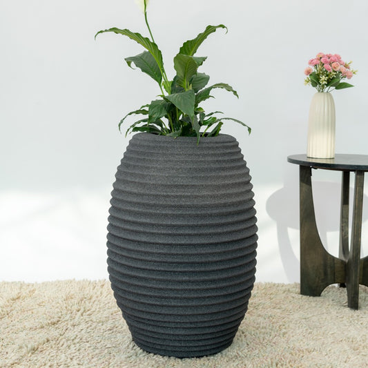 SKU-05 Fiberglass Oval Spiral Modern Planter Real Stone Finish