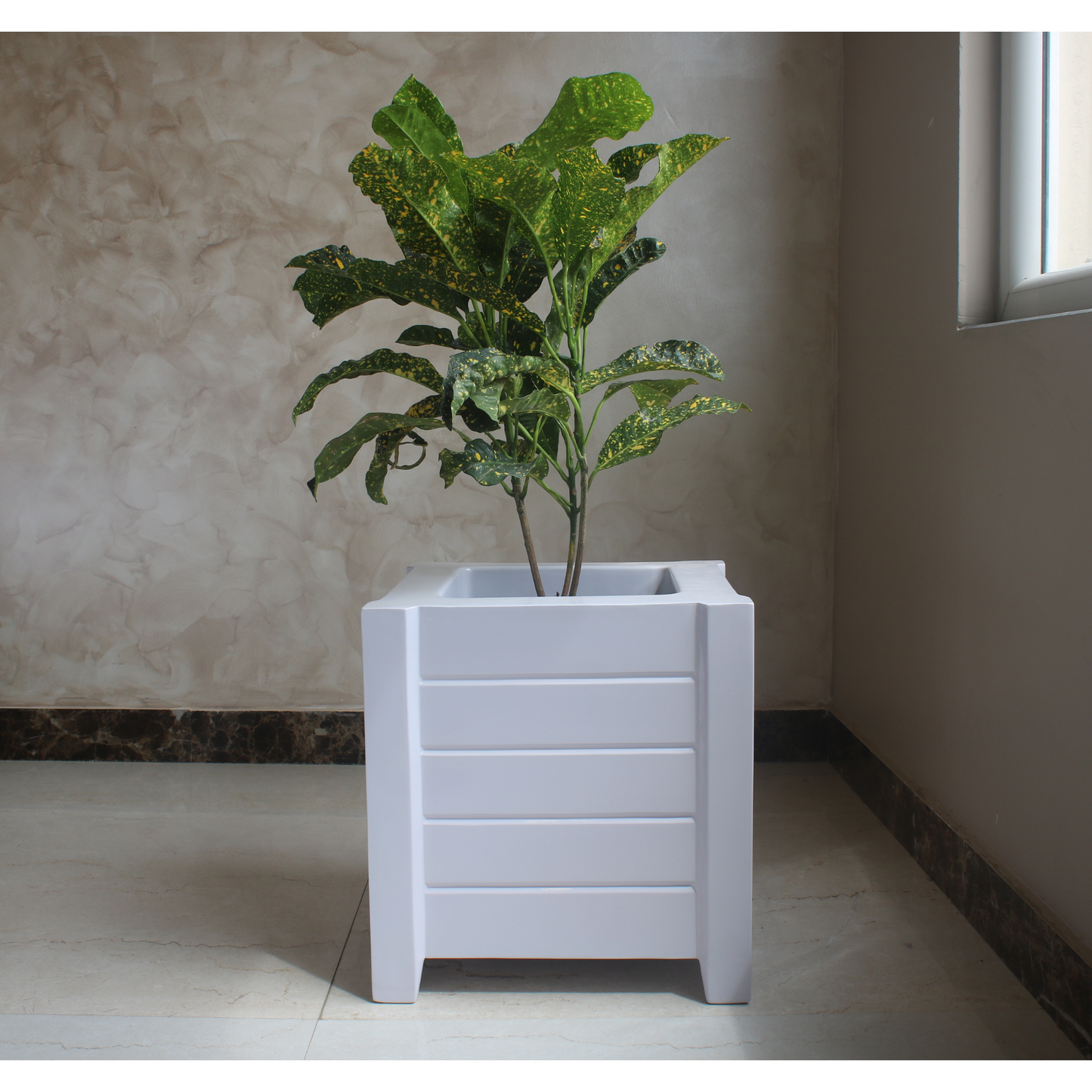 SKU-02 Fiberglass Square Modern Planter Real Stone Finish