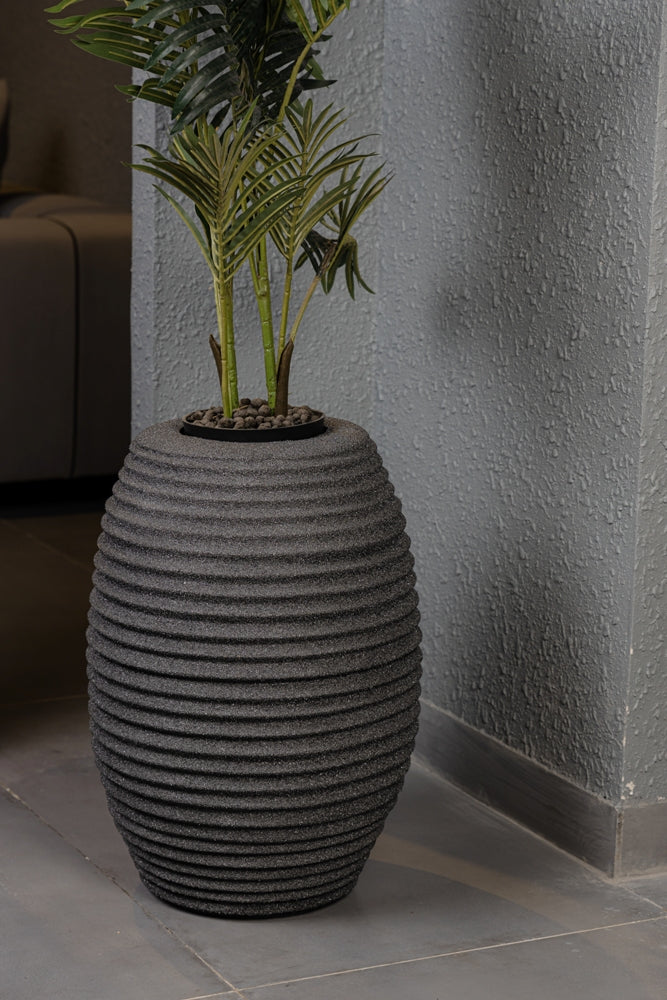 SKU-05 Fiberglass Oval Spiral Modern Planter Real Stone Finish