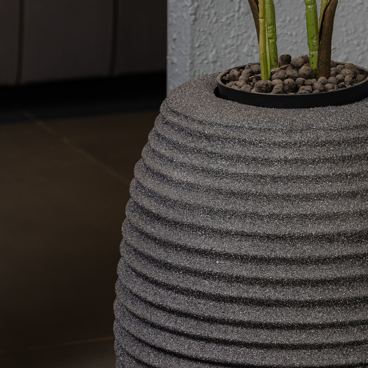 SKU-05 Fiberglass Oval Spiral Modern Planter Real Stone Finish