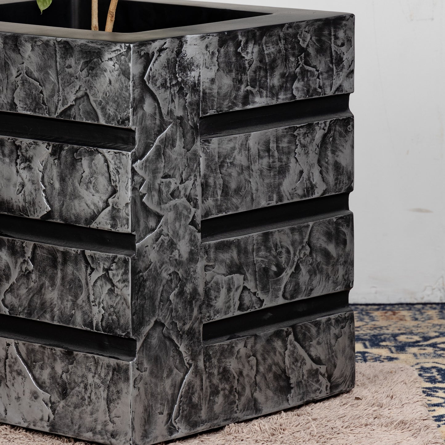 SKU-01 Fiberglass Square Modern Planter Antique Finish