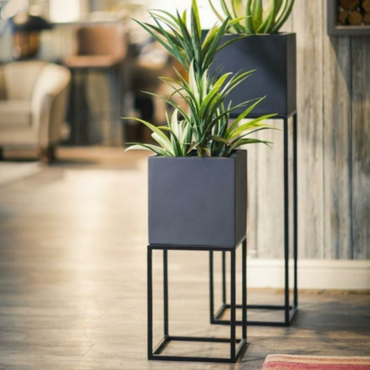 SKU-24 Fiberglass Square Modern Planter Texture Finish With Stand